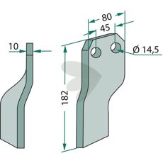 Rotary harrow tooth Maschio c-c 45mm hole 14.5mm
