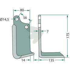 Rotary tiller knife Sicma (Miglianico) c-c 56mm hole 14.5mm