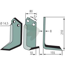 Rotary tiller knife Muratori c-c 57mm hole 14.5mm