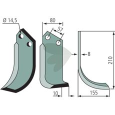 Rotary tiller knife Muratori c-c 57mm hole 14.5mm