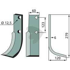 Rotary tiller knife Muratori c-c 123mm hole 12.5mm