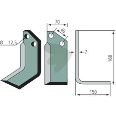 Rotary tiller knife Muratori c-c 46mm hole 12.5mm