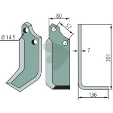Rotary tiller knife Muratori c-c 57mm hole 14.5mm