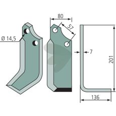 Rotary tiller knife Muratori c-c 57mm hole 14.5mm