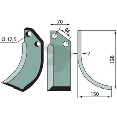 Rotary tiller knife Muratori c-c 46mm hole 12.5mm