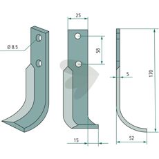 Rotary cultivator knife Bertolini / Nibbi c-c 58mm hole 8.5mm