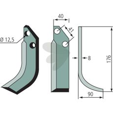 Rotary cultivator knife Bertolini / Nibbi c-c 41mm hole 12.5mm