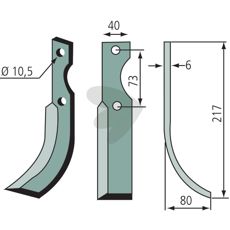 Rotary cultivator knife Ferrari, Eurosystems c-c 73mm hole 10.5mm