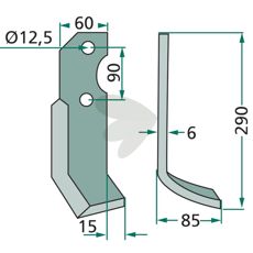 Rotavator Knife Pegoraro c-c 90mm hole 12.5mm