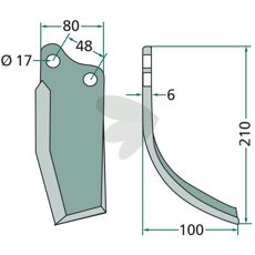 Rotavator Knife Agromet c-c 48mm hole 17mm
