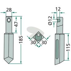 Rotor Harrow Tooth Rau etc. 28X115mm hole 12mm
