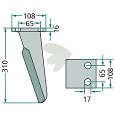 Rotor Harrow Tooth Frandent etc 108X310mm hole 17mm
