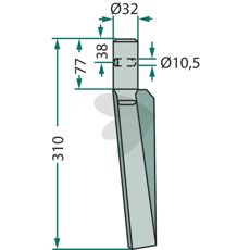 Rotary harrow tooth Breviglieri etc. 32X310mm hole 10.5mm