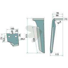 Rotary harrow tooth Howard/Kongskilde 100X320mm hole 17mm