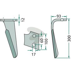 Rotor harrow tine Alpego and others 100X300mm hole 17mm