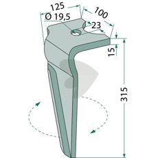Rotor harrow tine Alpego and others 100X315mm hole 19,5mm