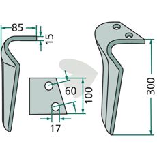 Rotor Harrow Tooth Breviglieri 60X300mm hole 17mm