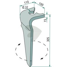 Rotor Harrow Tooth Breviglieri et al. 100X305mm hole 32mm