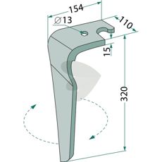 Rotor Harrow Tooth Feraboli et al. 110X320mm hole 13mm