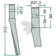 Rotary harrow tooth Feraboli etc. 31.3X312mm 7A46026