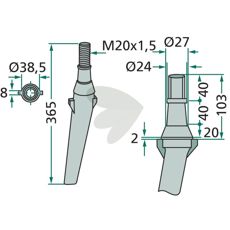 Rotary harrow tooth without drop