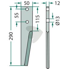 Rotary harrow tooth Breviglieri etc. 50X290mm hole 13mm
