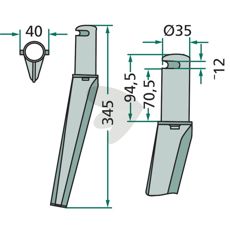 Rotary harrow tooth Krone and others 40X345mm hole 12mm