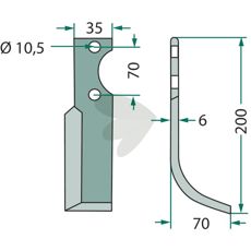 Rototiller blade S.E.P. c-c 70mm hole 10.5mm