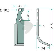 Rotavator knife S.E.P. c-c 70mm hole 10.5mm