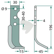 Rotavator knife Solo c-c 30-40mm hole 9mm