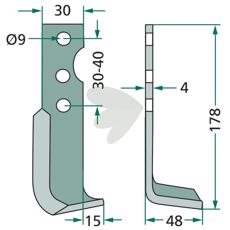 Rotavator knife Solo c-c 30-40mm hole 9mm