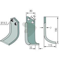 Rotavator Knife Sovema, Muratori c-c 46mm hole 12.5mm