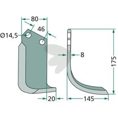Rotavator Knife Sovema c-c 46mm hole 14.5mm