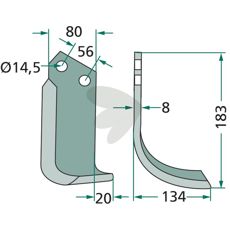 Rotavator Knife Tortella c-c 56mm hole 14.5mm