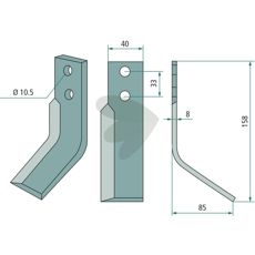 Rotary Tiller Knife Zappator c-c 33mm hole 10.5mm
