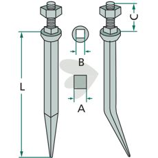 Straight harrow tine M12 x 40mm, 150x14mm, robust for soil cultivation.
