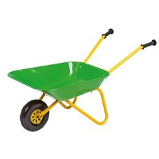 Green garden wheelbarrow in metal