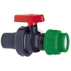 Ball valve with 1x adhesive sleeve and 1x clamp, PVC-U
