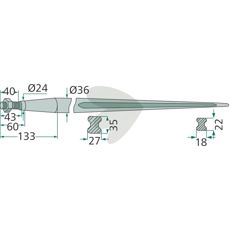 Bale spear tapered nut M22X1,5