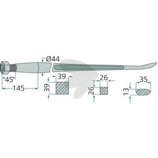 Bale spike conical nut M28X1.5 1250mm