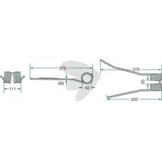 Rake tine right Kemper 375 mm