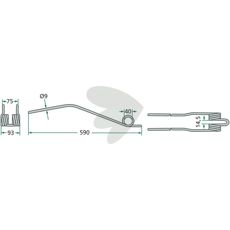 Rake tine black-blue Deutz Fahr, PZ, Taarup 590 mm