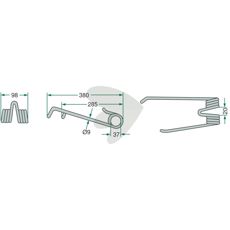 Rake tine right left-handed Lely 380 mm