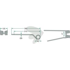 Rake tine right Kuhn,PZ (Kverneland) 360 mm