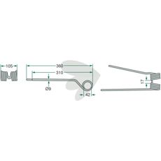 Rake tine left Kuhn,PZ (Kverneland) 360 mm