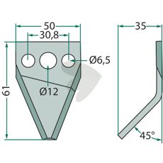 Knife for feed mixer wagon right - 70-176