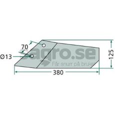 Wing share "Delta" 125x380mm hole 13mm left, twisted