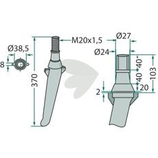 Rotor harrow tooth with drop