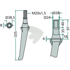 Rotor harrow tooth with drops