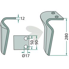Rotor harrow tooth Vogel & Noot, etc. 90X280mm hole 17mm